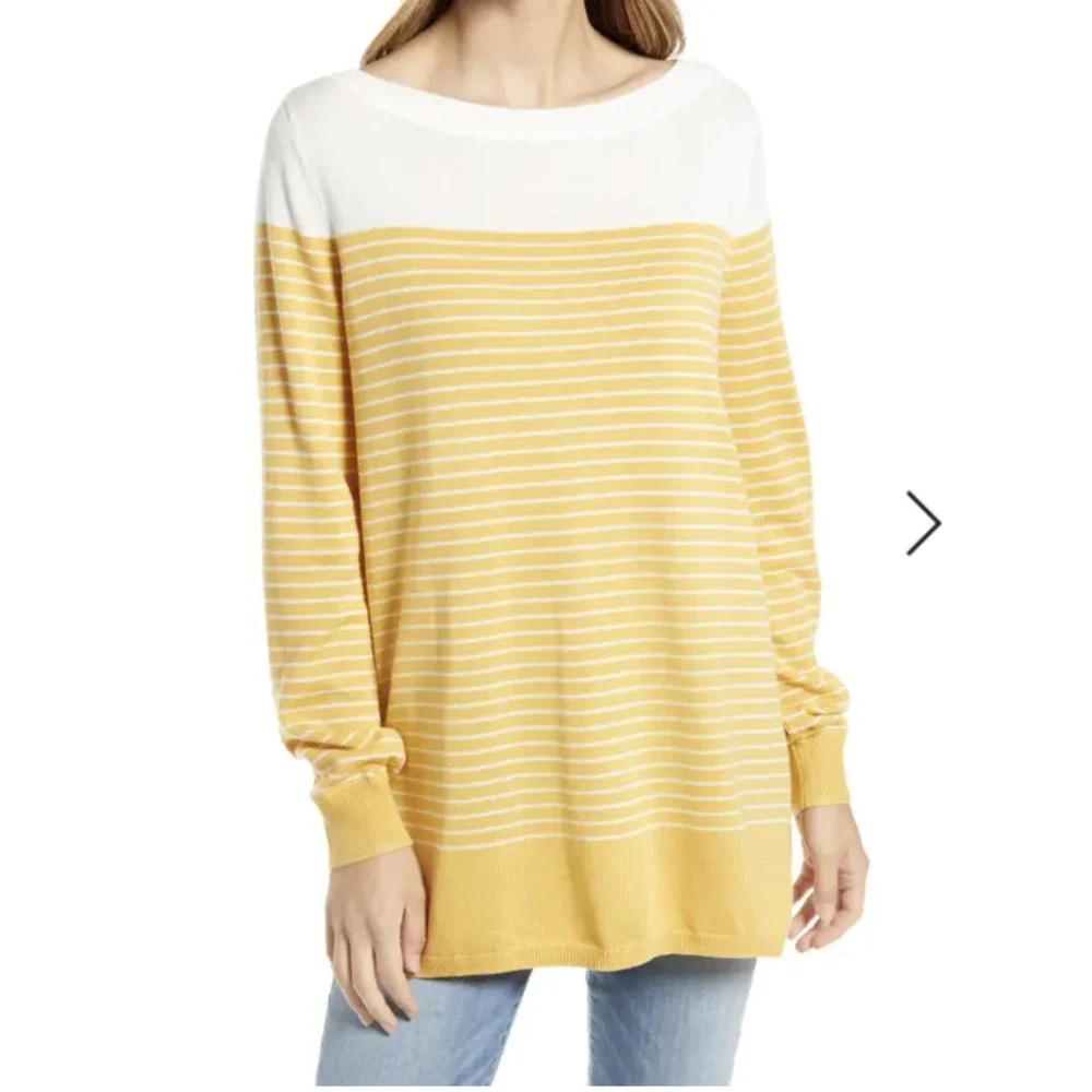 NWT CASLONR Colorblock Stripe Sweater in Yellow Placed Stripe Size M